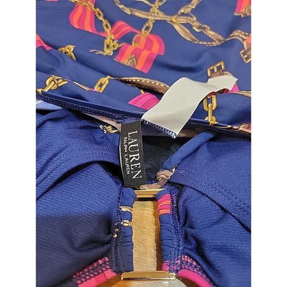 Ralph Lauren Chain Print Gold Embellish Size 10 Tankini Swim Top NWT Black Label - Picture 10 of 11